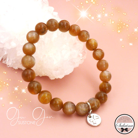 HIGH GRADE ORANGE BROWN GUGAN SUNSTONE GEMSTONE LUCKY CHARM BRACELET