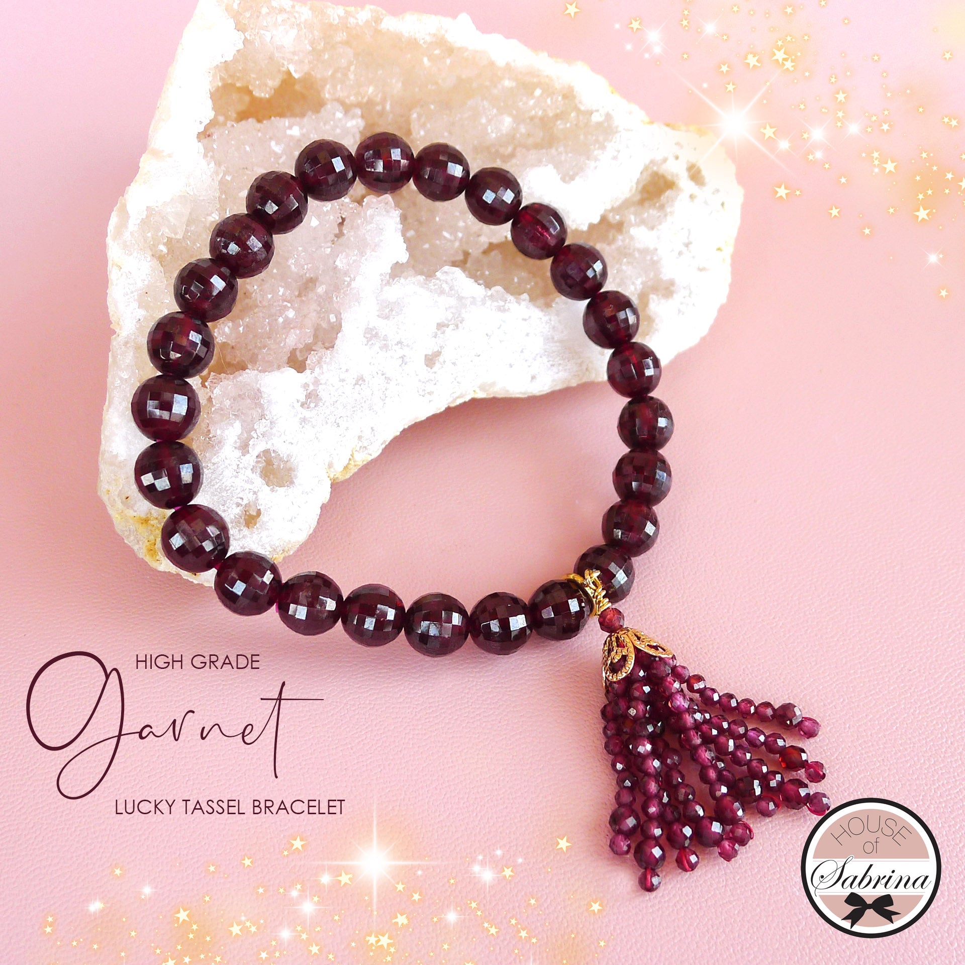 HIGH GRADE GARNET LUCKY TASSEL GEMSTONE BRACELET