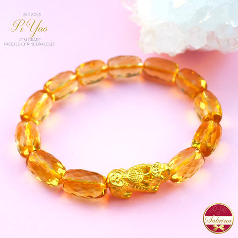 24K GOLD MEDIUM PI YAO WITH GEM GRADE CITRINE GEMSTONE BRACELET