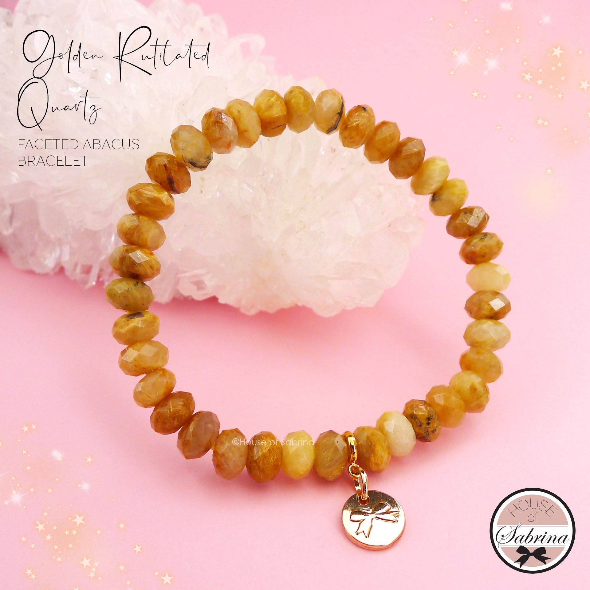 GOLDEN RUTILATED FACETED ABACUS POWER GEMSTONE BRACELET