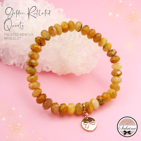 GOLDEN RUTILATED FACETED ABACUS POWER GEMSTONE BRACELET