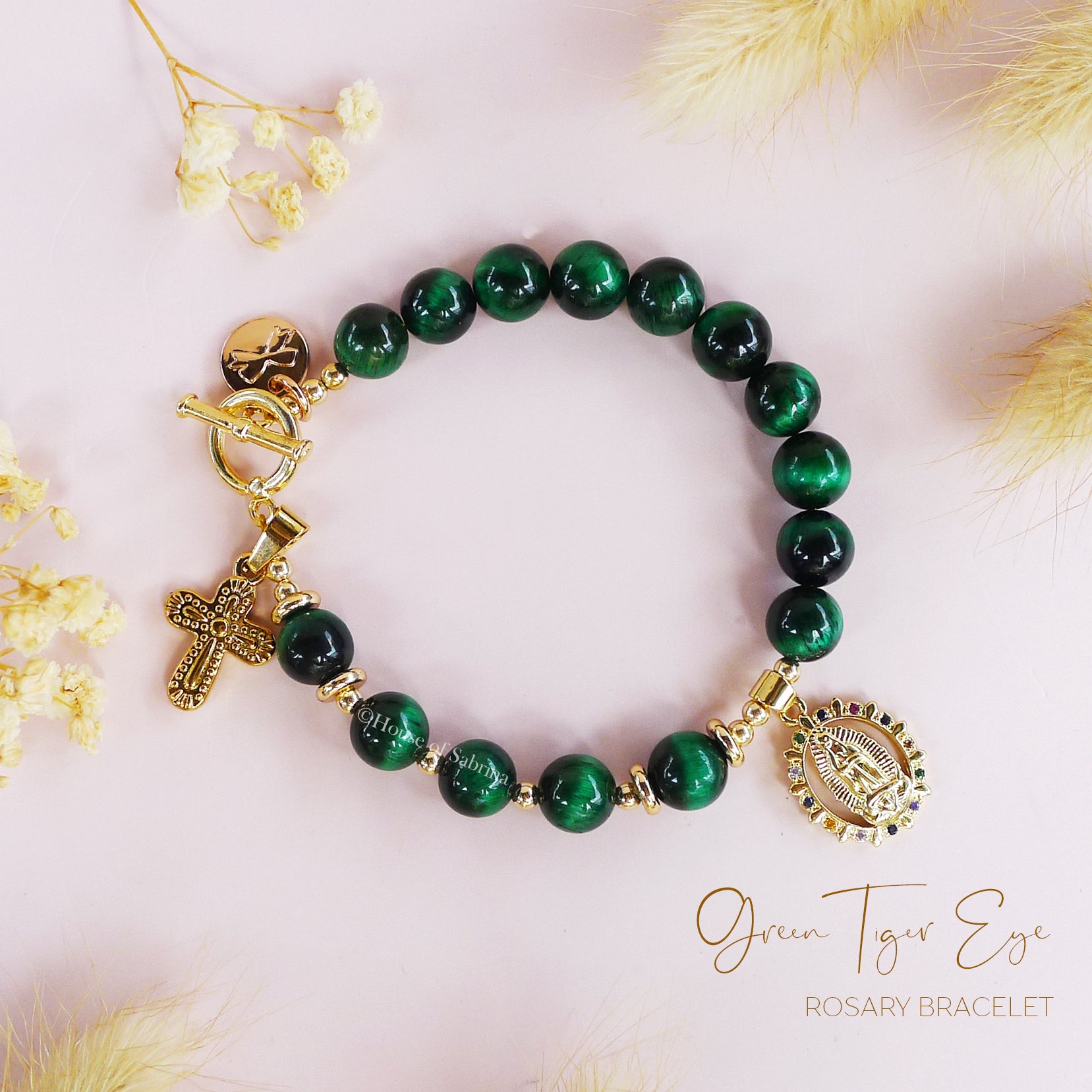 GREEN TIGER EYE ROSARY BRACELET