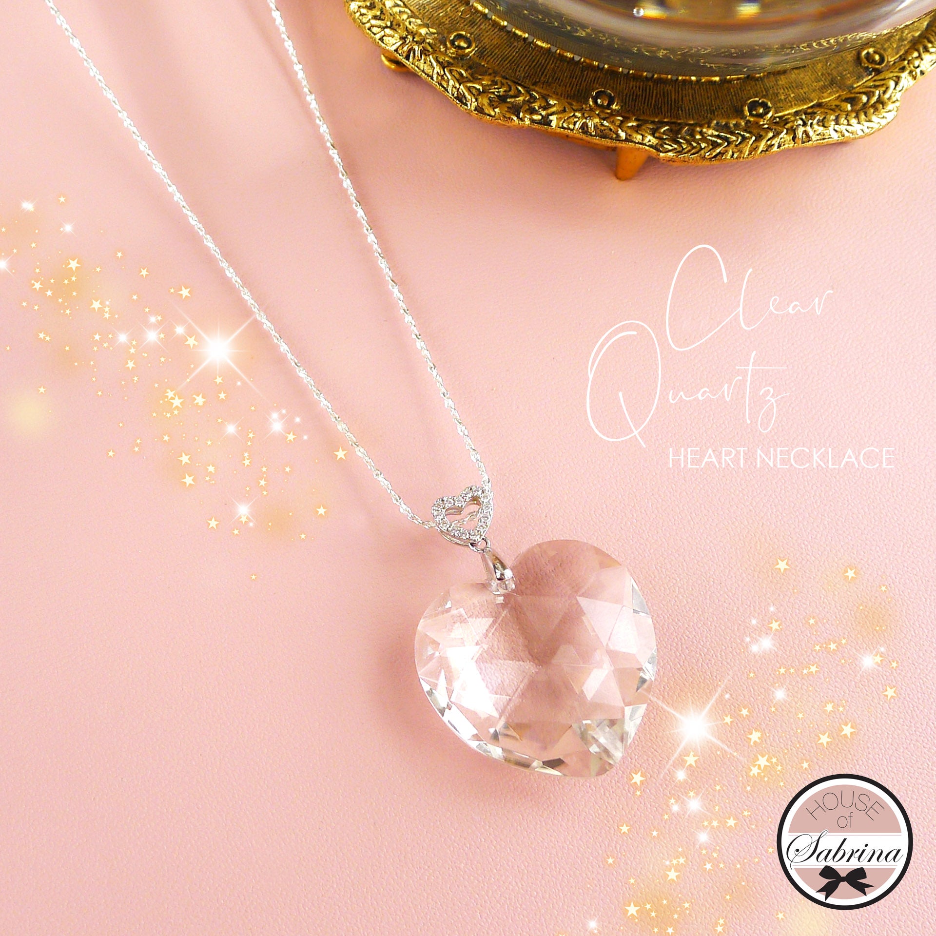 FACETED CLEAR QUARTZ HEART NECKLACE
