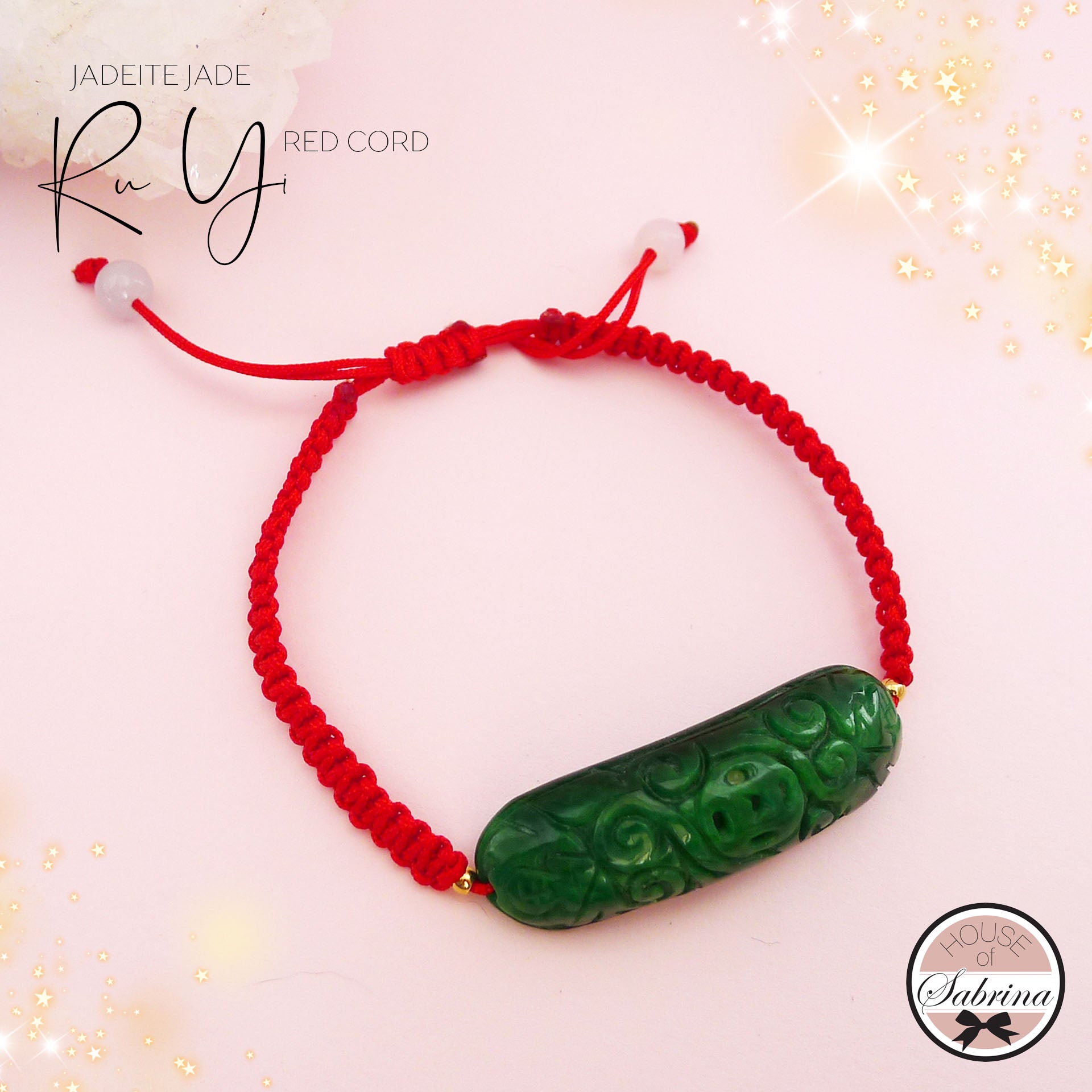 RU YI JADEITE BAR WITH RED CORD GEMSTONE BRACELET