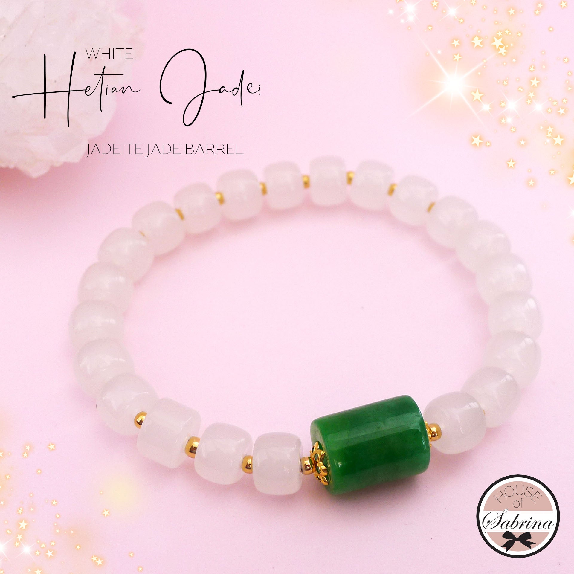 WHITE HETIAN JADE WITH JADE BARREL GEMSTONE BRACELET