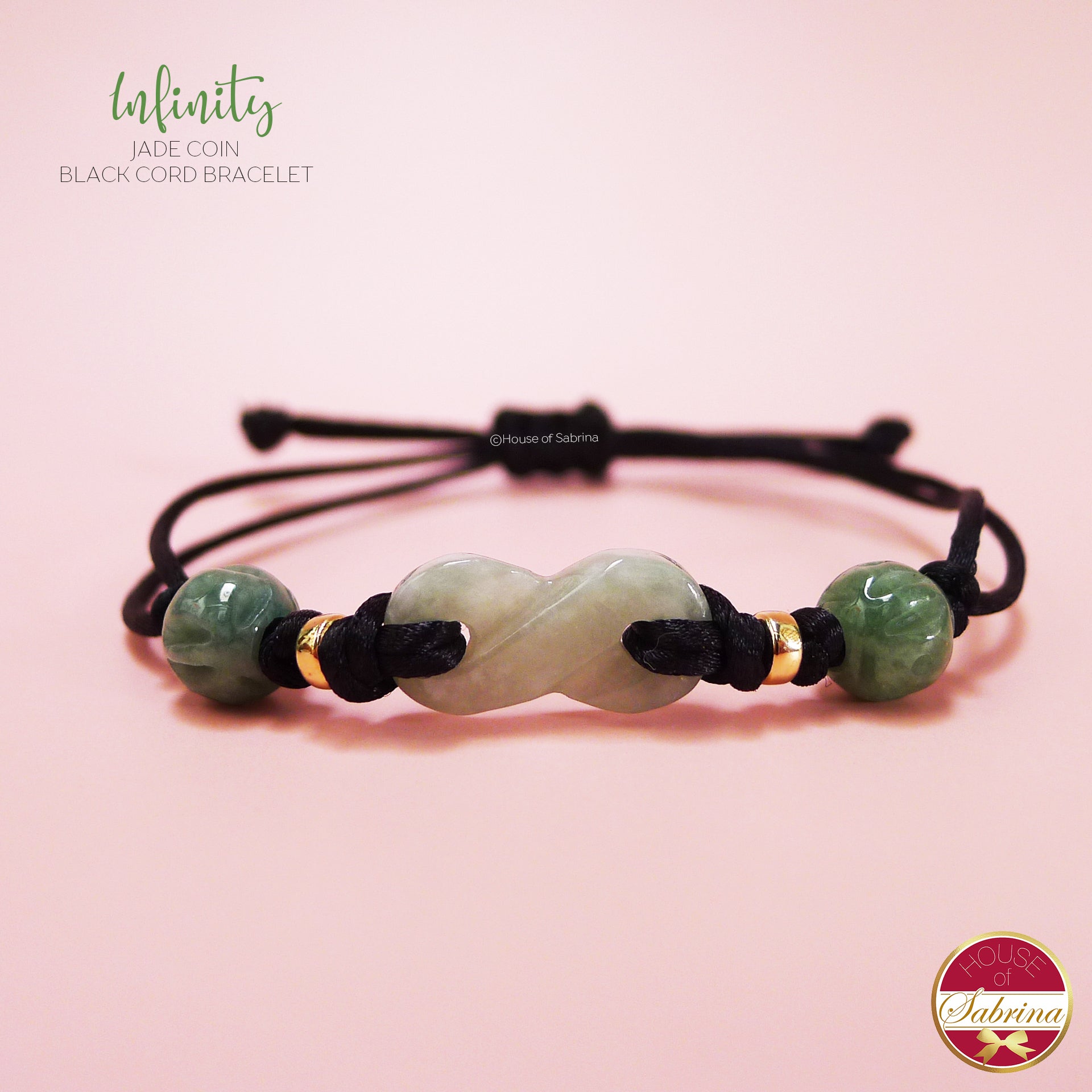 INFINITY JADE COIN BLACK CORD BRACELET