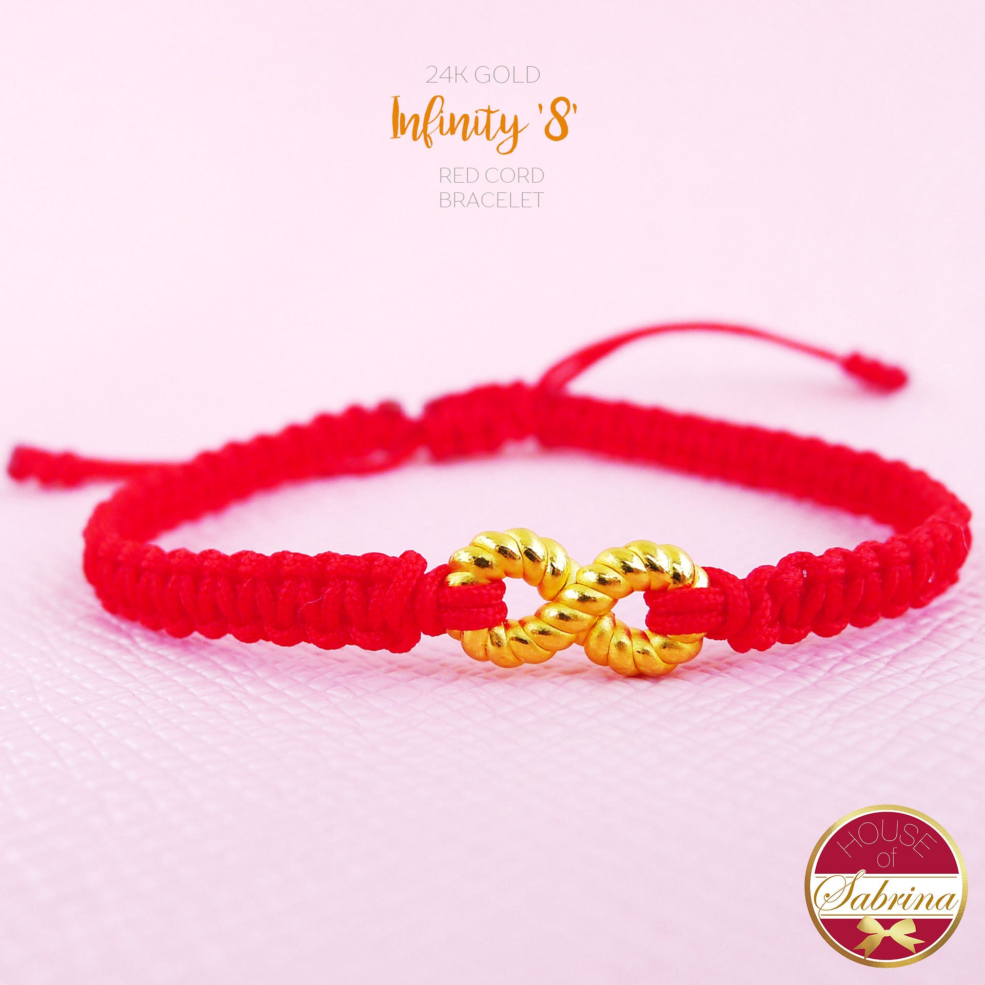 24K GOLD INFINITY RED CORD BRACELET