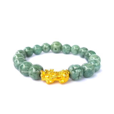 24K Gold Medium Pi Yao Charm in Jade Bracelet