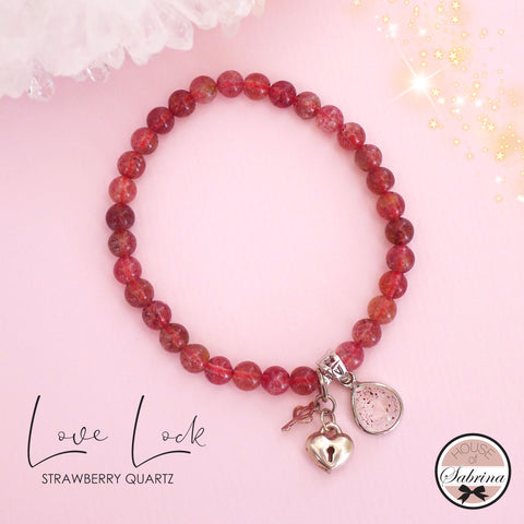LOVE LOCK STRAWBERRY QUARTZ GEMSTONE LUCKY CHARM BRACELET
