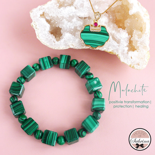 RU YI MALACHITE NECKLACE + MALACHITE CUBE BRACELET