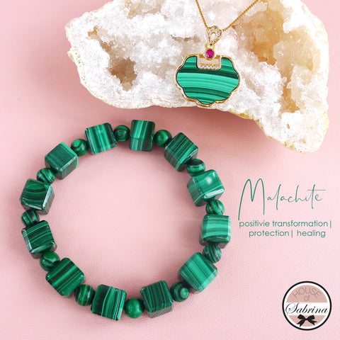 RU YI MALACHITE NECKLACE + MALACHITE CUBE BRACELET