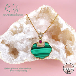 RU YI MALACHITE NECKLACE + MALACHITE CUBE BRACELET