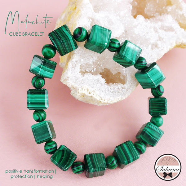 RU YI MALACHITE NECKLACE + MALACHITE CUBE BRACELET