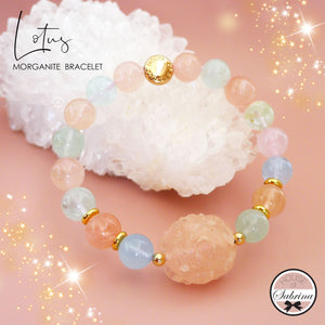 GEM GRADE LOTUS MORGANITE GEMSTONE LUCKY CHARM BRACELET