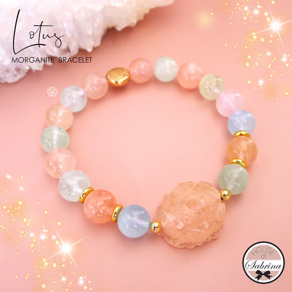 GEM GRADE LOTUS MORGANITE GEMSTONE LUCKY CHARM BRACELET