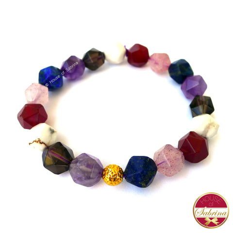24K Gold Lucky Coin in Geometric Multi-Gemstone Bracelet