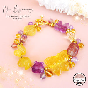NEW BEGINNINGS CHARM - PURPLE AND YELLOW FLUORITE GEMSTONE BRACELET
