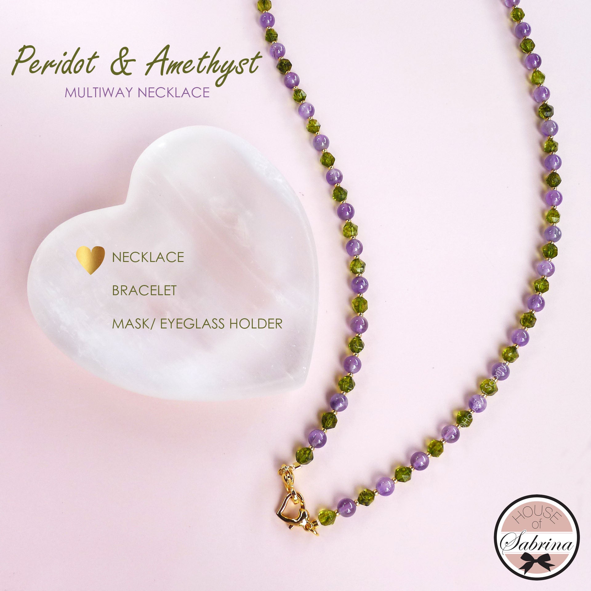 PERIDOT & AMETHYST  MULTIWAY NECKLACE, BRACELET, MASK LANYARD, EYEGLASSES HOLDER