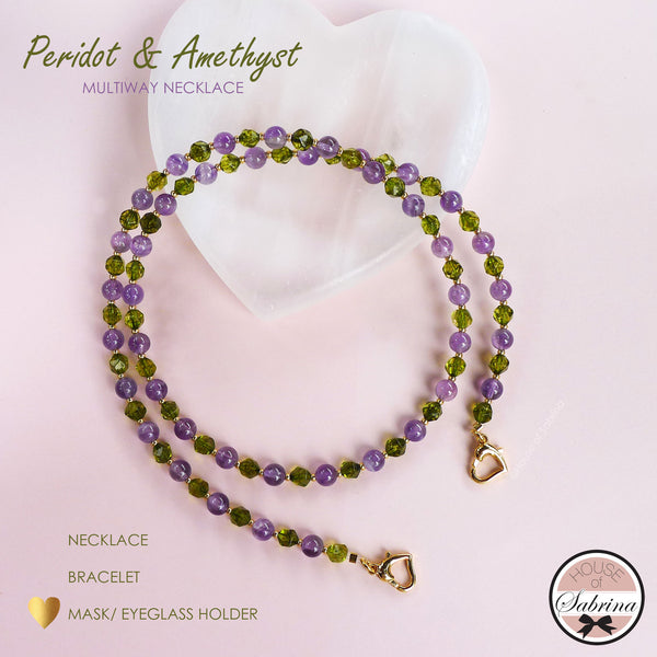 PERIDOT & AMETHYST  MULTIWAY NECKLACE, BRACELET, MASK LANYARD, EYEGLASSES HOLDER