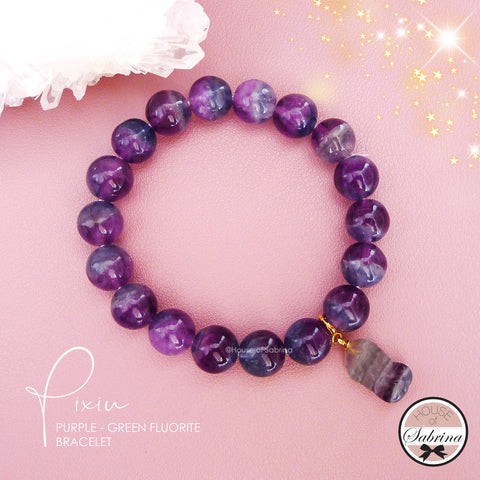 PIXIU PURPLE - GREEN FLUORITE GEMSTONE LUCKY CHARM BRACELET