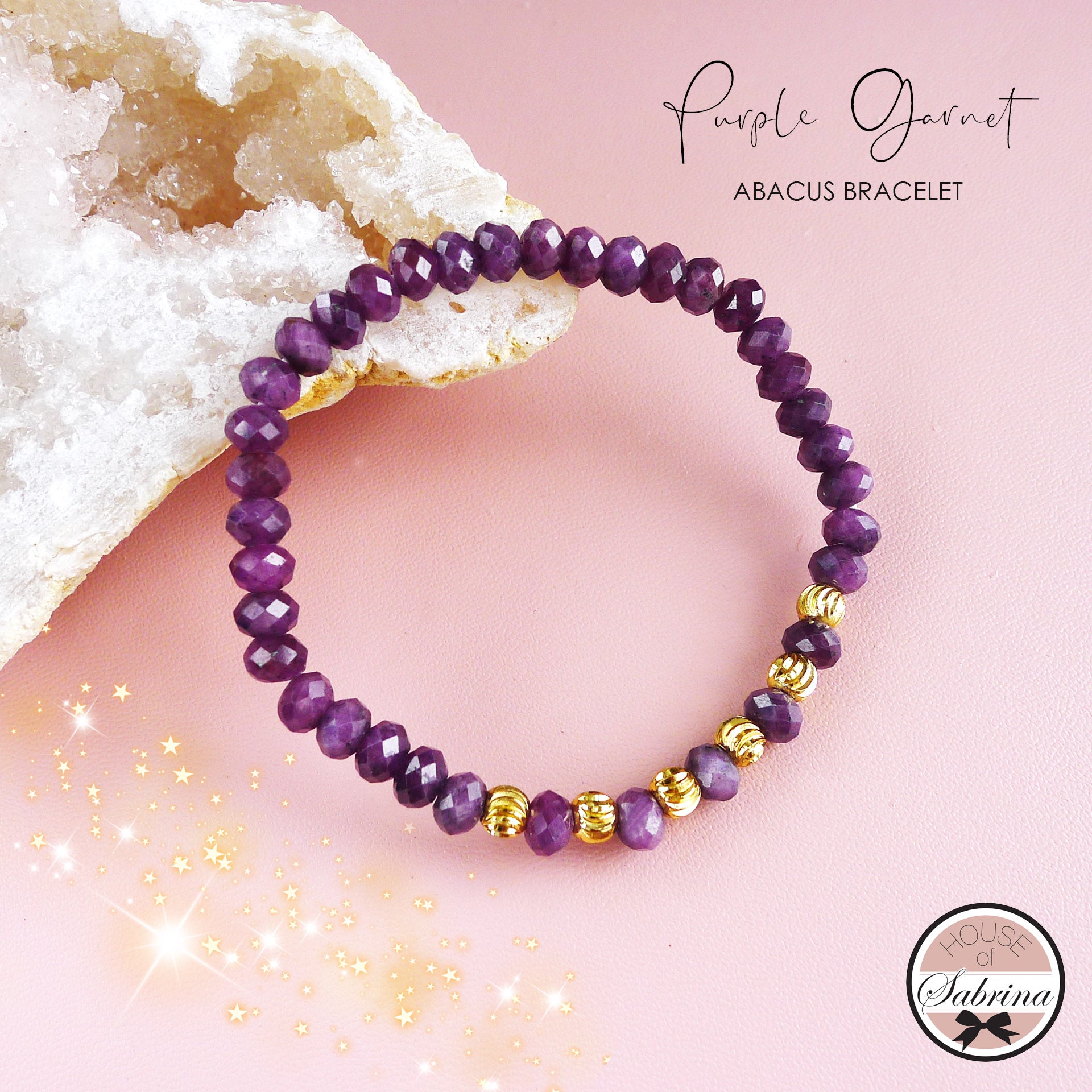 UMBALITE (PURPLE GARNET) FACETED ABACUS GEMSTONE BRACELET