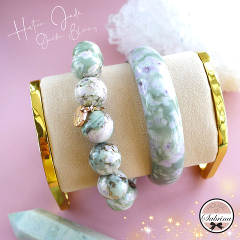 PURPLE HEATIAN JADE GARDEN BLOOMS BANGLE + BRACELET SET