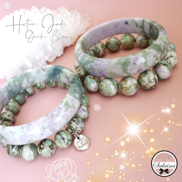 PURPLE HEATIAN JADE GARDEN BLOOMS BANGLE + BRACELET SET