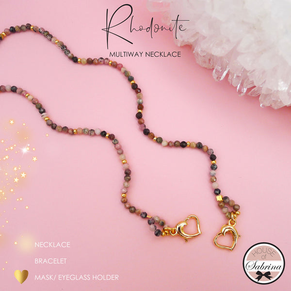 RHODONITE MULTIWAY NECKLACE, BRACELET, MASK LANYARD, EYEGLASSES HOLDER