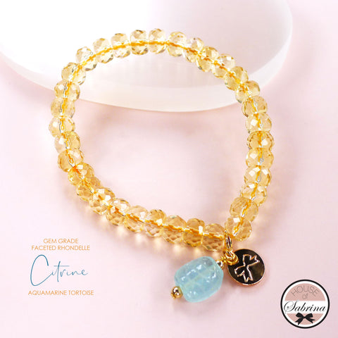 GEM GRADE FACETED  RHONDELLE CITRINE with TORTOISE AQUAMARINE