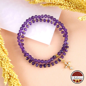 DAINTY AMETHYST CROSS DUO BRACELET