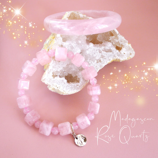 HIGH MADAGASCAN ROSE QUARTZ CUBE BRACELET