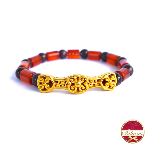 24K Gold Ru Yi in Garnet and Carnelian
