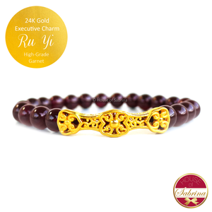 24K Gold Ru Yi on 8mm High Grade Garnet Gemstone Bracelet