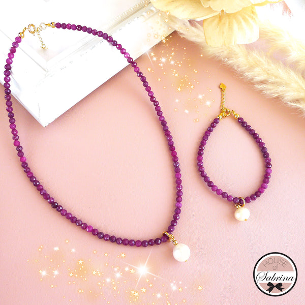 HIGH GRADE PINK BURMA RUBY PEARL SET