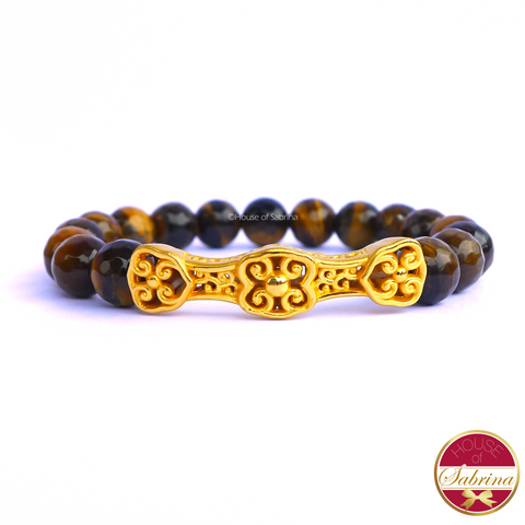 24K Gold Ru Yi in Tiger Eye Gemstone Crystal Lucky Charm Bracelet