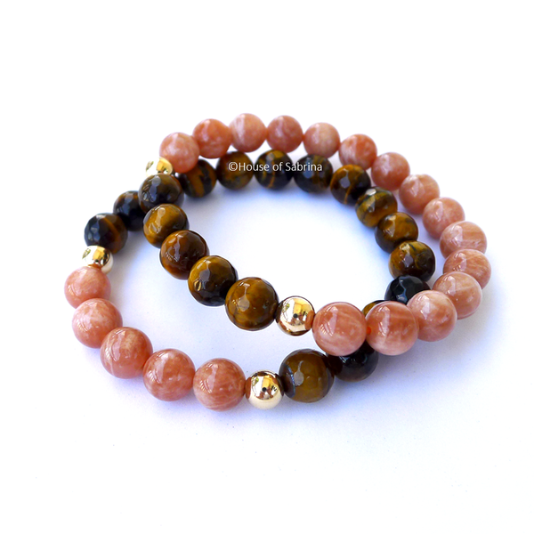 Tiger Eye & Peach Moonstone Duo Power Gemstone Bracelet