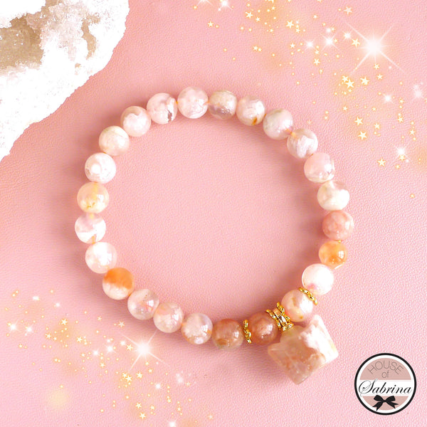 SAKURA AGATE WITH DANGLING CHARMS