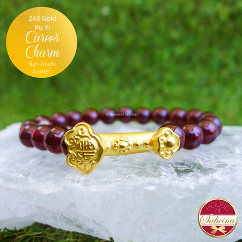 24K Gold Small Ru Yi on High Grade Garnet Gemstone Bracelet