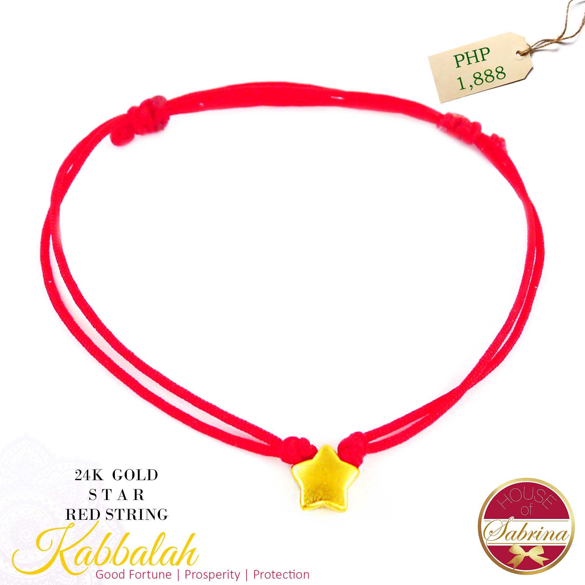 24K GOLD STAR KABBALAH STRING RED CORD BRACELET