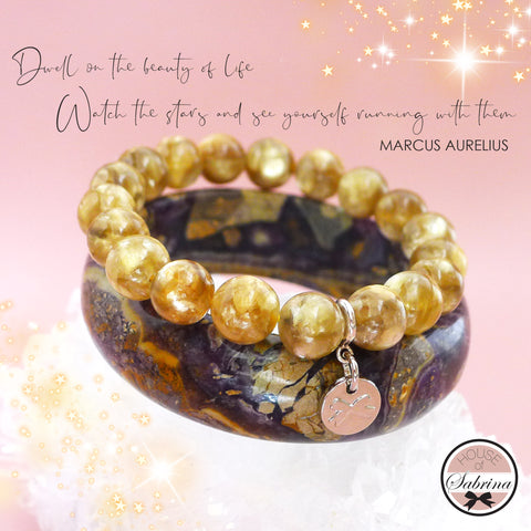 HIGH GRADE SUGILITE FLUORITE BANGLE + GOLDEN MICA GEMSTONE BRACELET SET