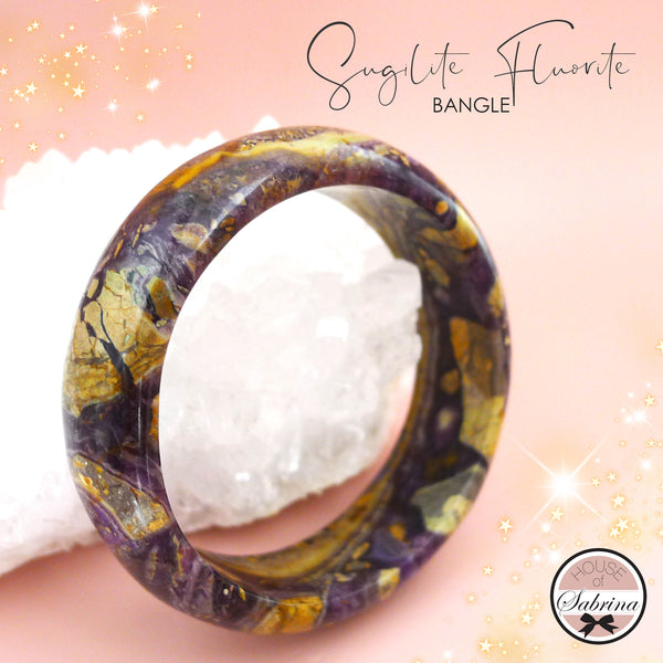 HIGH GRADE SUGILITE FLUORITE BANGLE + GOLDEN MICA GEMSTONE BRACELET SET