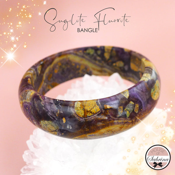 HIGH GRADE SUGILITE FLUORITE BANGLE + GOLDEN MICA GEMSTONE BRACELET SET