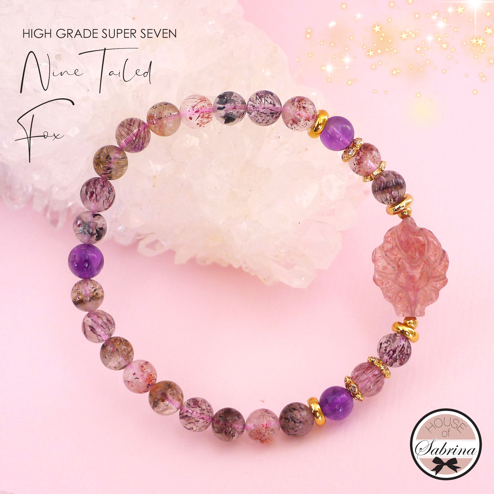 HIGH GRADE NINE TAILED FOX SUPER SEVEN GEMSTONE BRACELET
