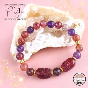 STRAWBERRY QUARTZ PI YAO WITH SUPER SEVEN GEMSTONE BRACELET