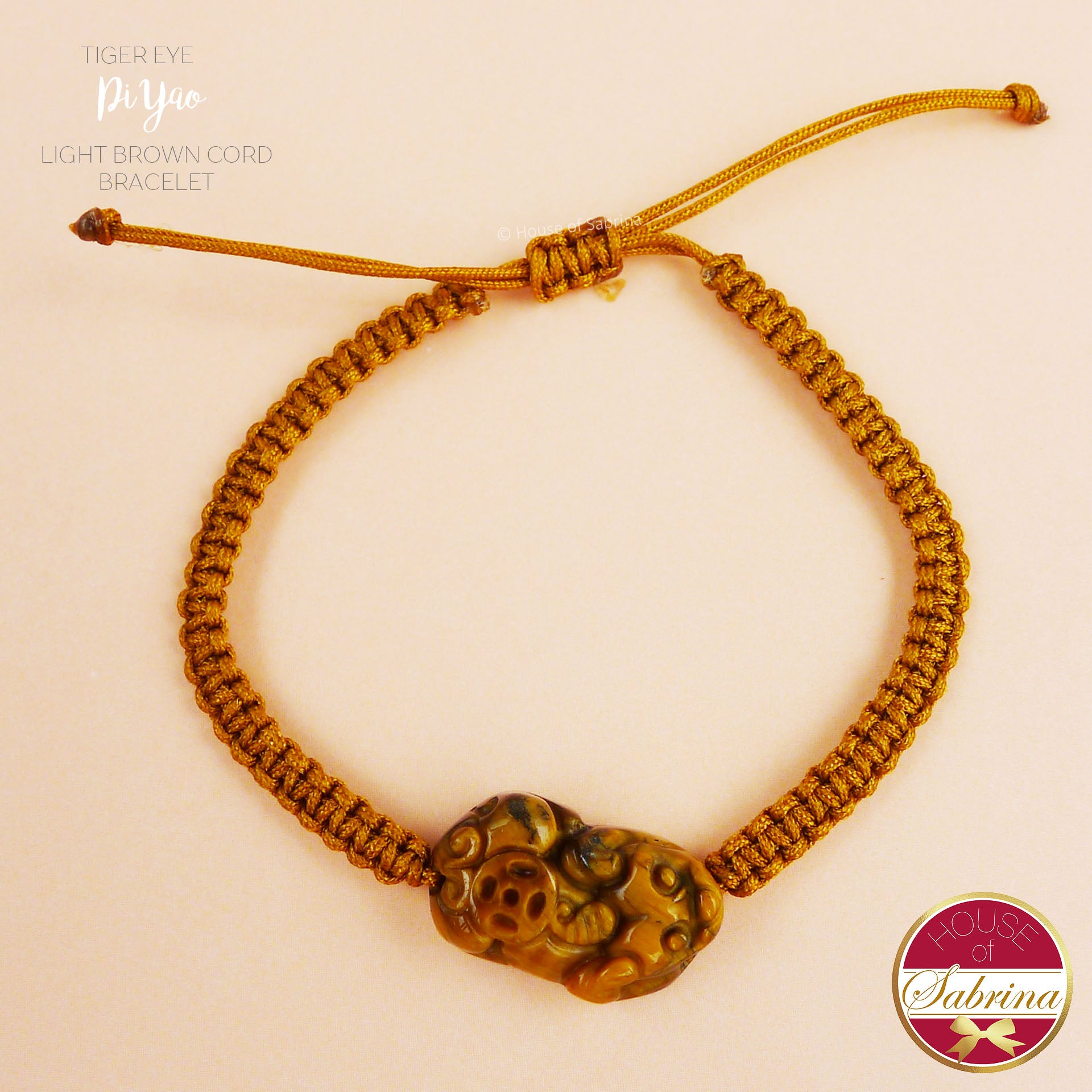 TIGER EYE PI YAO with LIGHT BROWN CORD BRACELET