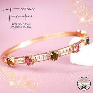 GEM GRADE TOURMALINE ROSE GOLD TONE 925 SILVER BANGLE
