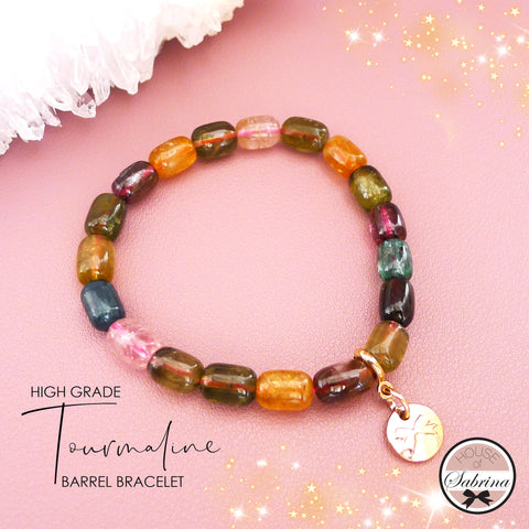 HIGH GRADE TOURMALINE BARREL GEMSTONE LUCKY CHARM BRACELET