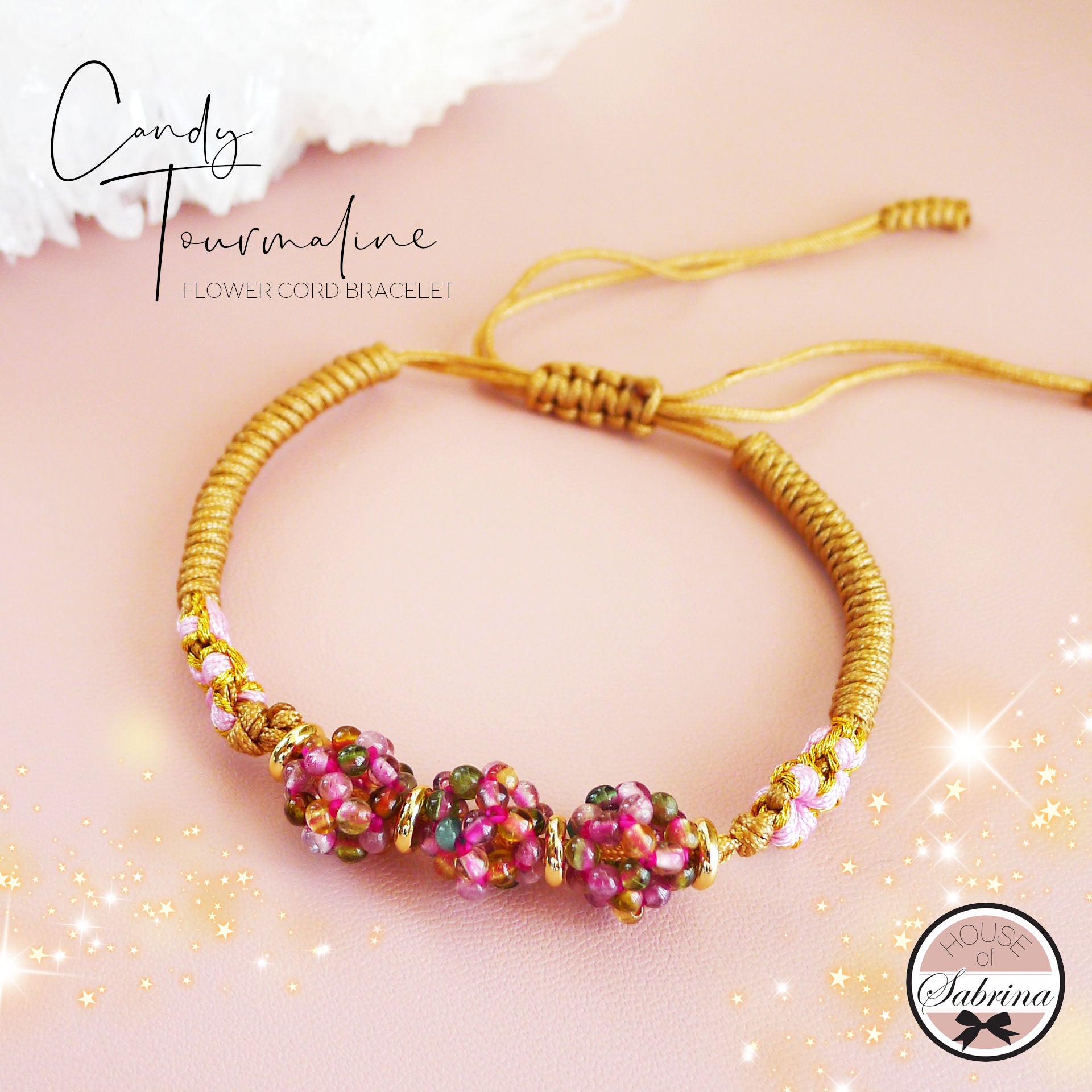 CANDY TOURMALINE FLOWER CORD BRACELET