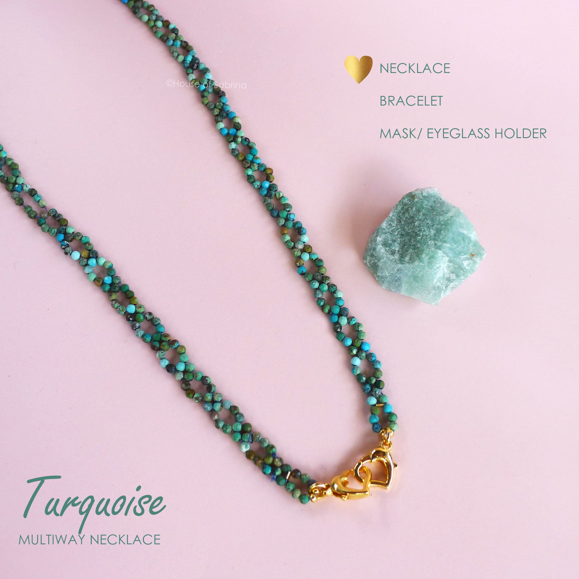 TURQUOISE MULTIWAY NECKLACE, BRACELET, MASK LANYARD, EYEGLASSES HOLDER