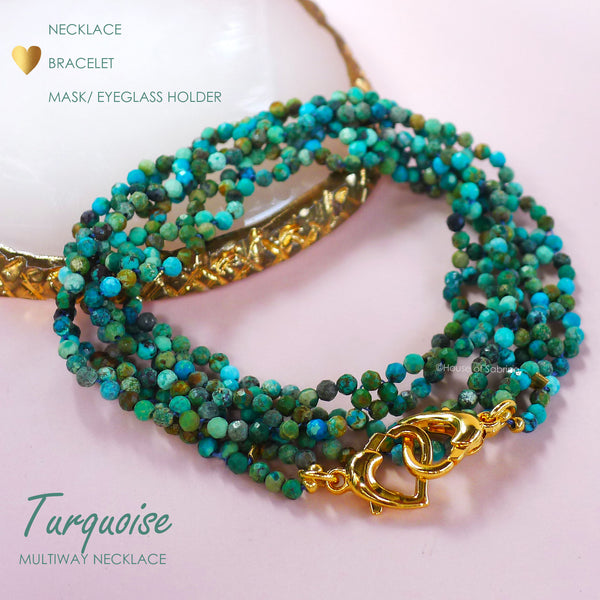 TURQUOISE MULTIWAY NECKLACE, BRACELET, MASK LANYARD, EYEGLASSES HOLDER
